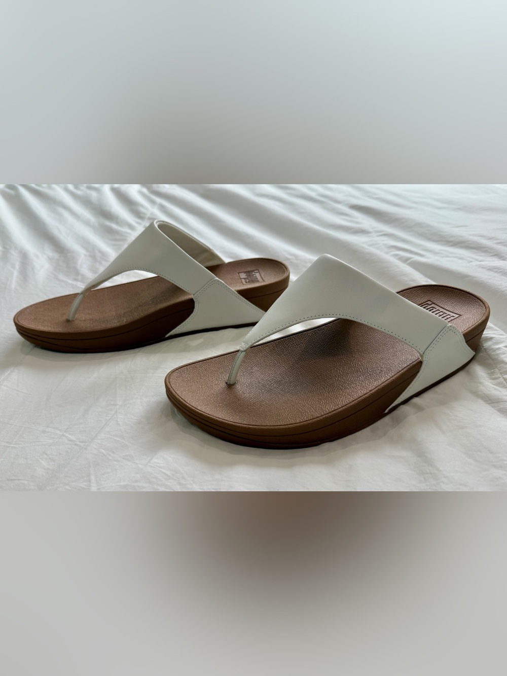 Fitflop Women's White Thong Sandals with Brown Footbed